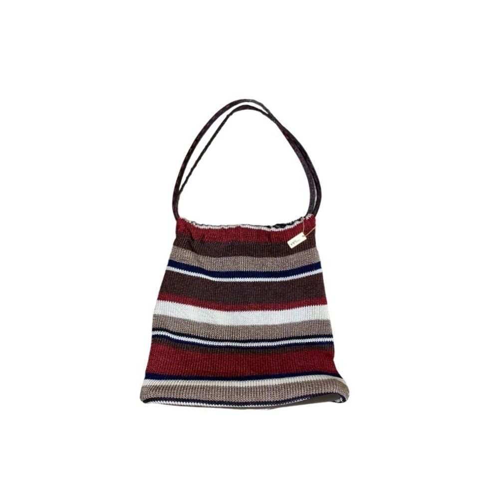 VTG The Sak Elliott Lucca Stripe Crochet Shoulder Bag Boho Hobo Purse Red Brown